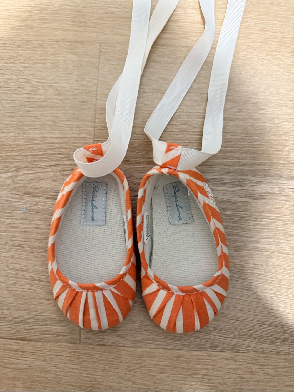 Ralph Lauren Orange & White Striped Girls' Ribbon Ballet Flats
